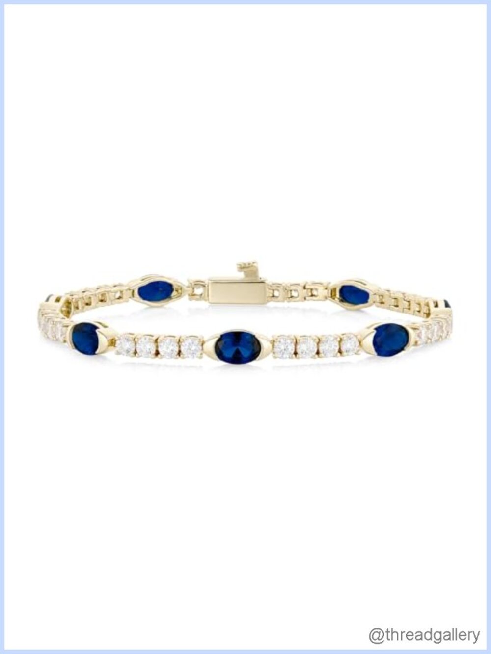 14K Gold Plated Tennis Bracelet Oval Cut CZ Bezel Set Hidden Box Clasp Women